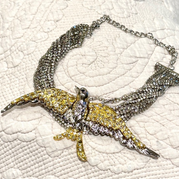 ZARA Multistrand Rhinestone Statement Choker w Two-Tone Bird | NWOT - Picture 8 of 14